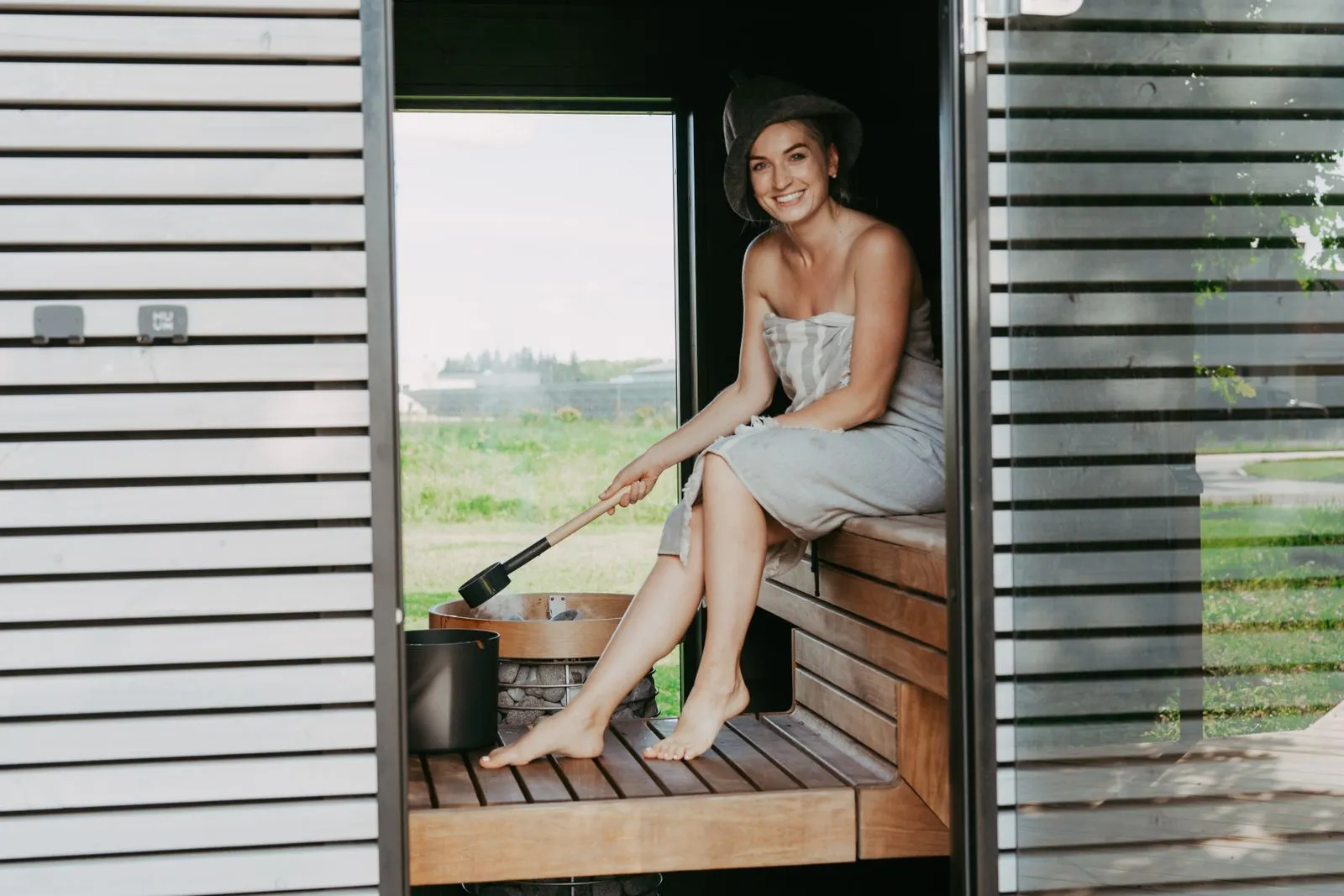 A modern infrared sauna cabin ready for use
